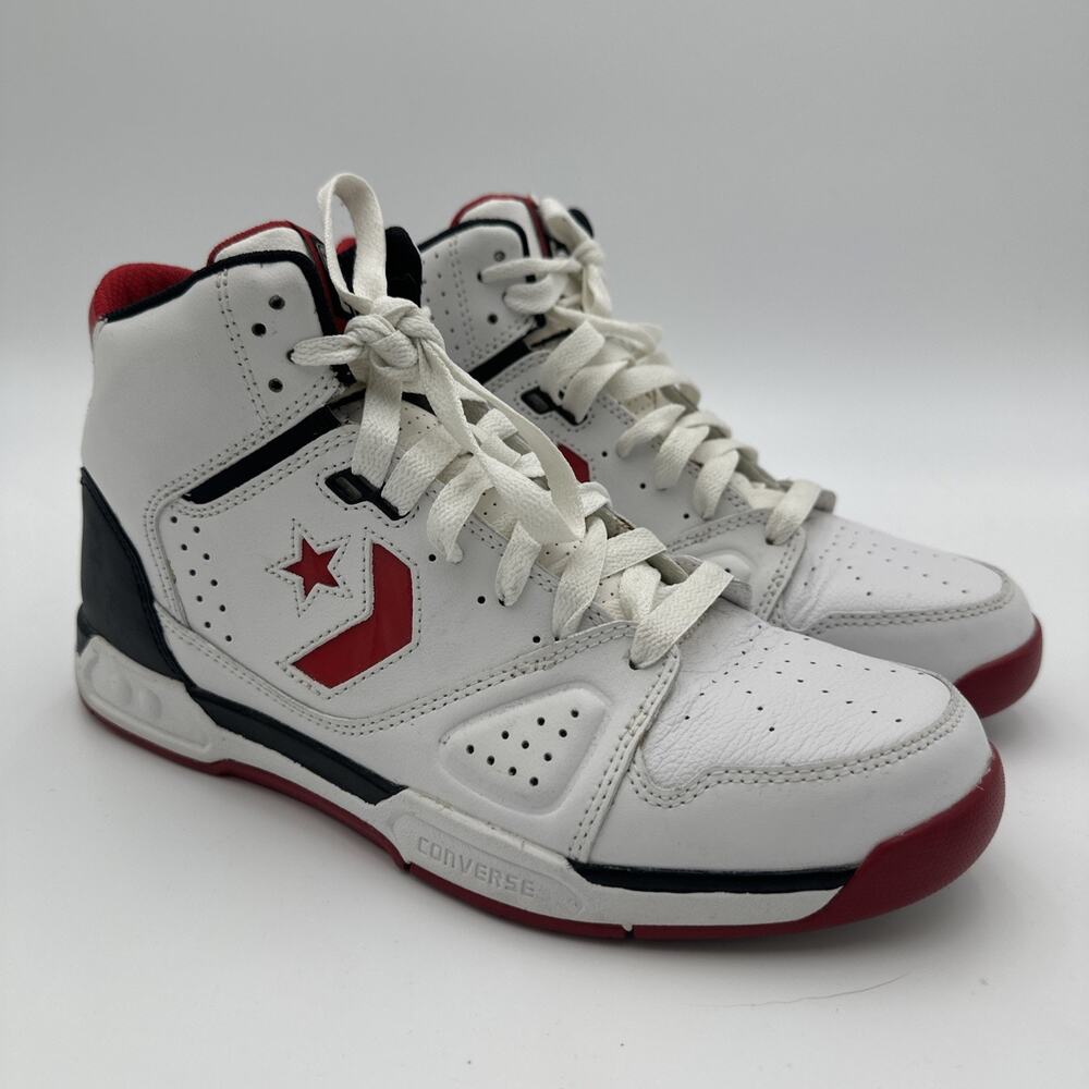 CONVERSE EVO 113413 BASKETBALL SHOE MENS SIZE 10.5 RED/WHITE LEATHER PRE-OWNED